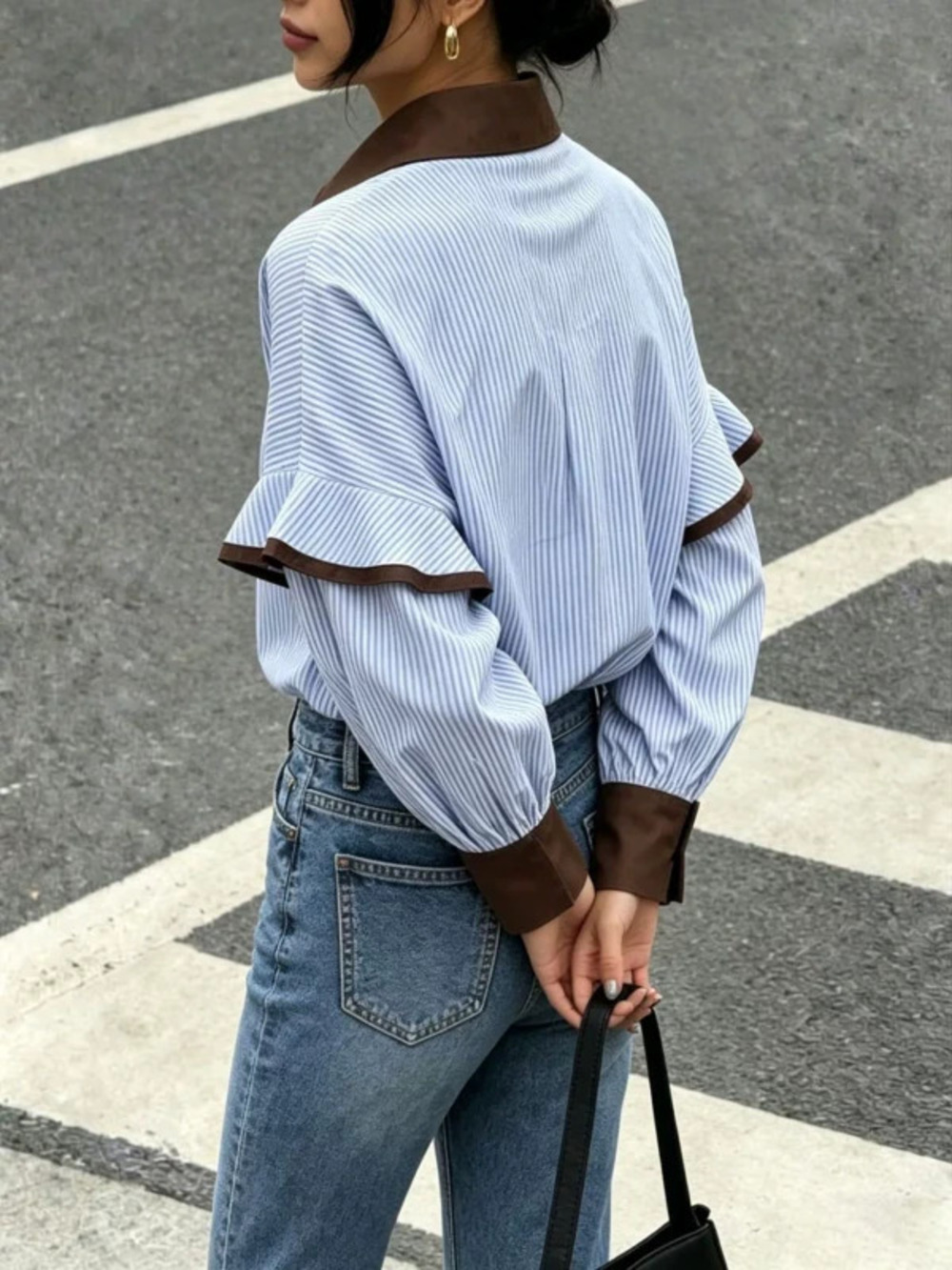 ZARA Fall Colorblock Stripe Shirt French Casual Office Versatile